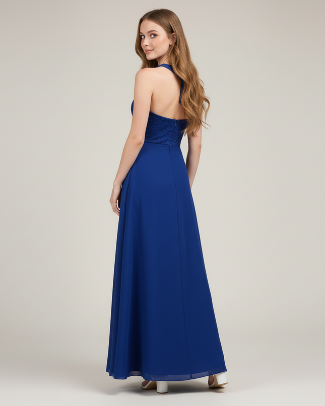 Jugendweihe Kleid Dunkelblau Halter Spitze Lang Kinder - Ansicht 2
