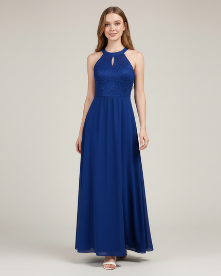 Jugendweihe Kleid Dunkelblau Halter Spitze Lang Kinder - Ansicht 5