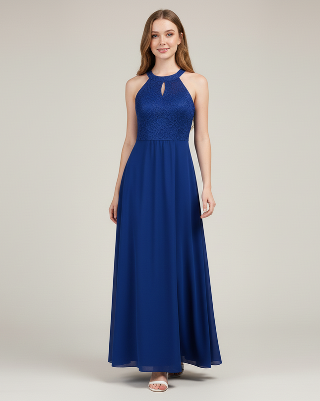 Jugendweihe Kleid Dunkelblau Halter Spitze Lang Kinder - Ansicht 5