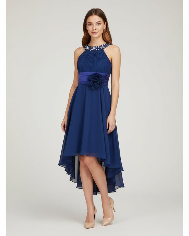 Jugendweihe Kleid Dunkelblau High-Low Chiffon Kinder - Ansicht 1
