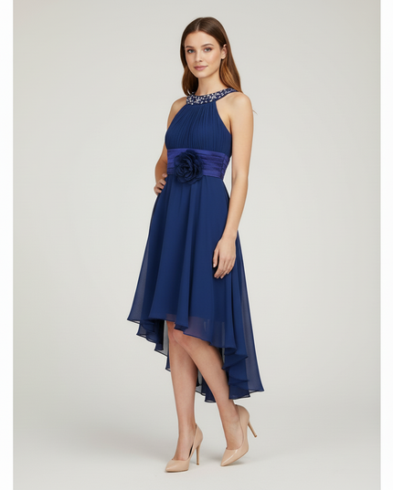 Jugendweihe Kleid Dunkelblau High-Low Chiffon Kinder - Ansicht 3