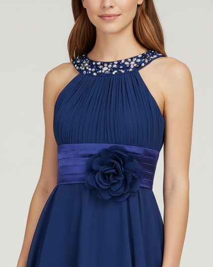 Jugendweihe Kleid Dunkelblau High-Low Chiffon Kinder - Ansicht 4