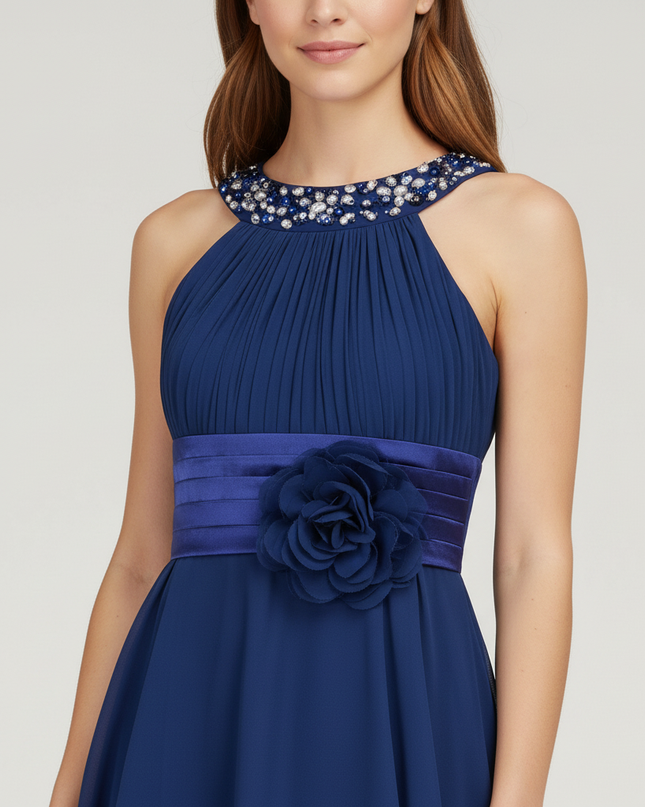 Jugendweihe Kleid Dunkelblau High-Low Chiffon Kinder - Ansicht 4