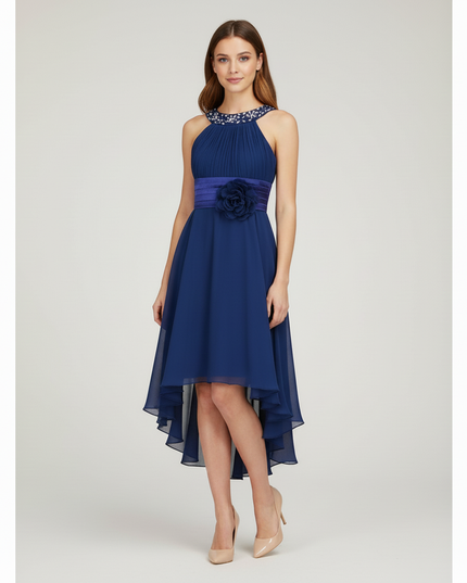 Jugendweihe Kleid Dunkelblau High-Low Chiffon Kinder - Ansicht 5