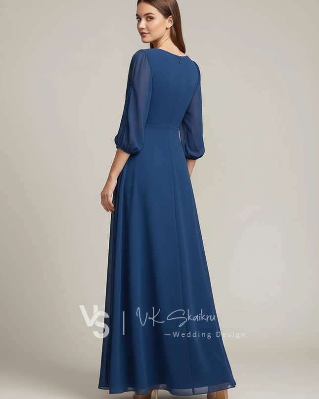 Jugendweihe Kleid Dunkelblau Hochzeit Chiffon A-Linie - Ansicht 2