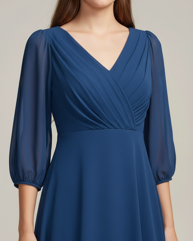 Jugendweihe Kleid Dunkelblau Hochzeit Chiffon A-Linie - Ansicht 4