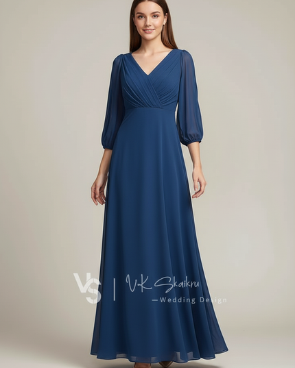 Jugendweihe Kleid Dunkelblau Hochzeit Chiffon A-Linie - Ansicht 5