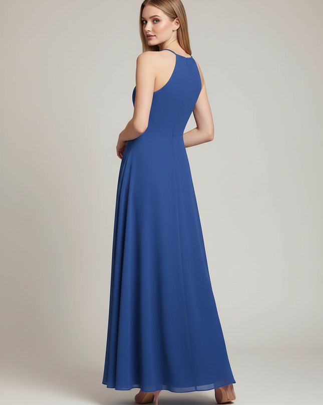 Jugendweihe Kleid Dunkelblau Chiffon Lang Halter - Ansicht 2