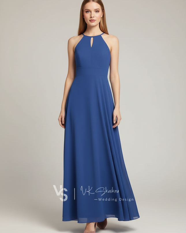Jugendweihe Kleid Dunkelblau Chiffon Lang Halter - Ansicht 5