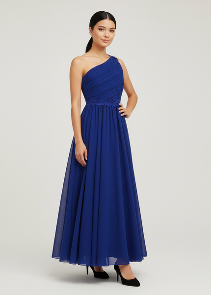 Jugendweihe Kleid Dunkelblau Maedchen One-Shoulder Tuell - Ansicht 1