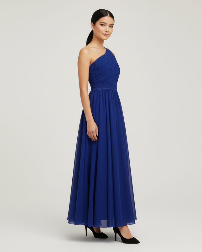 Jugendweihe Kleid Dunkelblau Maedchen One-Shoulder Tuell - Ansicht 3