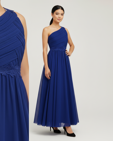 Jugendweihe Kleid Dunkelblau Maedchen One-Shoulder Tuell - Ansicht 4