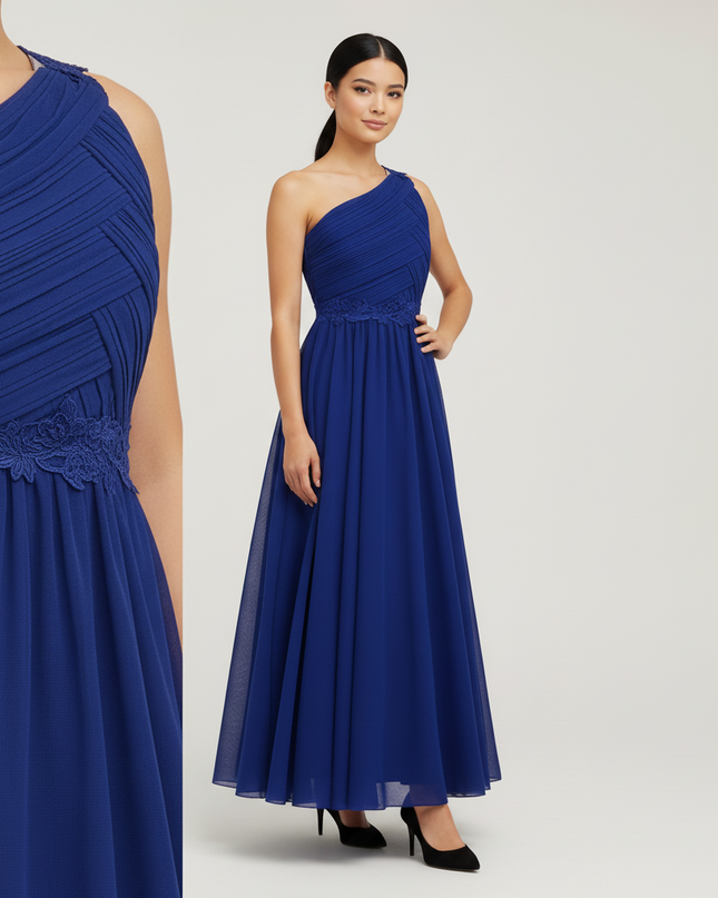 Jugendweihe Kleid Dunkelblau Maedchen One-Shoulder Tuell - Ansicht 4