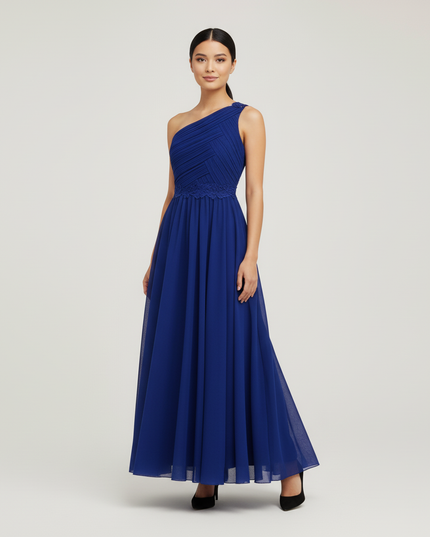 Jugendweihe Kleid Dunkelblau Maedchen One-Shoulder Tuell - Ansicht 5