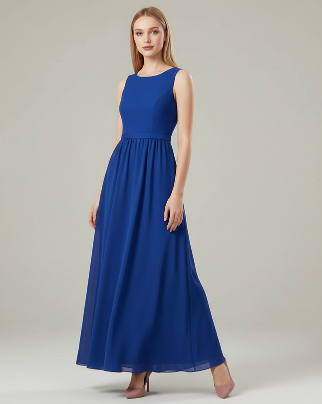Jugendweihe Kleid Dunkelblau Navy Chiffon Maedchen - Ansicht 1