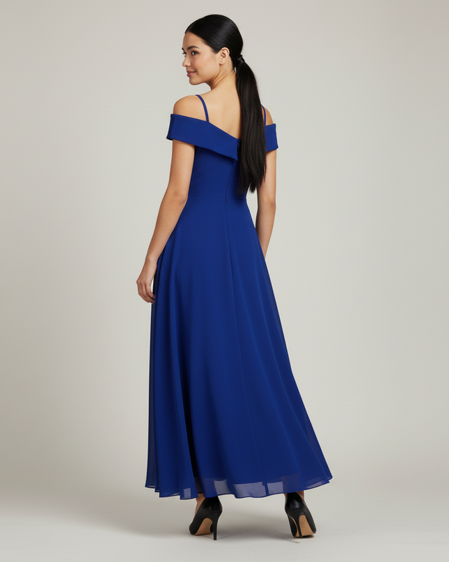 Jugendweihe Kleid Dunkelblau Off Shoulder Chiffon - Ansicht 2