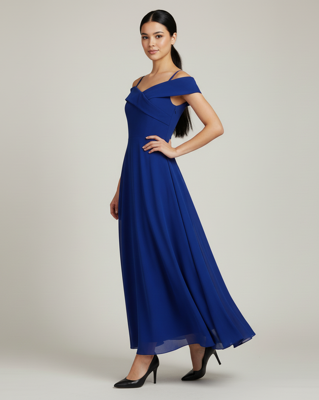 Jugendweihe Kleid Dunkelblau Off Shoulder Chiffon - Ansicht 3