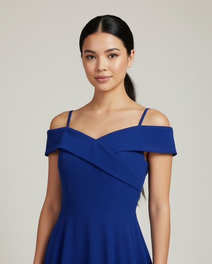 Jugendweihe Kleid Dunkelblau Off Shoulder Chiffon - Ansicht 4