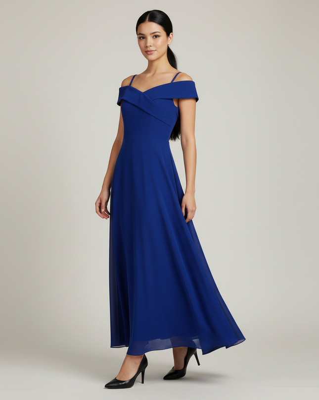 Jugendweihe Kleid Dunkelblau Off Shoulder Chiffon - Ansicht 5
