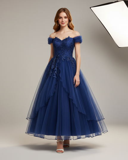 Jugendweihe Kleid Dunkelblau Prom Spitze Kinder - Ansicht 1