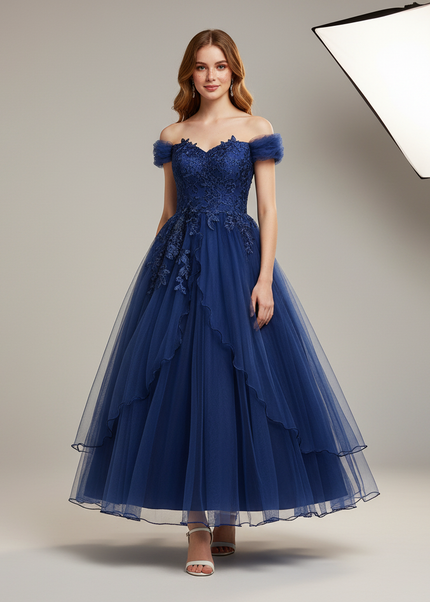 Jugendweihe Kleid Dunkelblau Prom Spitze Kinder - Ansicht 1