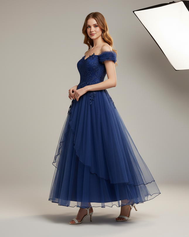 Jugendweihe Kleid Dunkelblau Prom Spitze Kinder - Ansicht 3