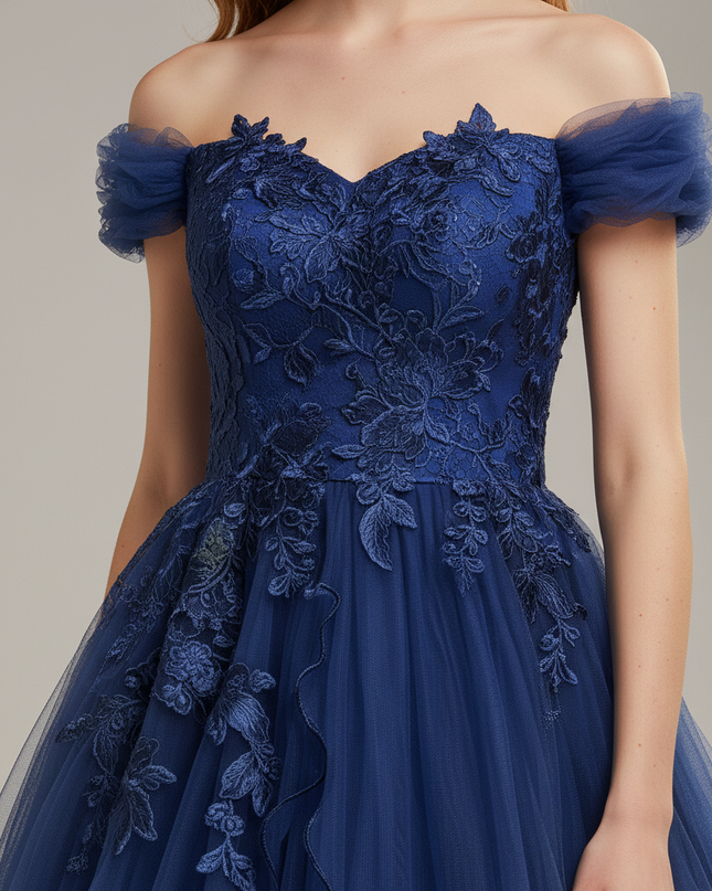 Jugendweihe Kleid Dunkelblau Prom Spitze Kinder - Ansicht 4