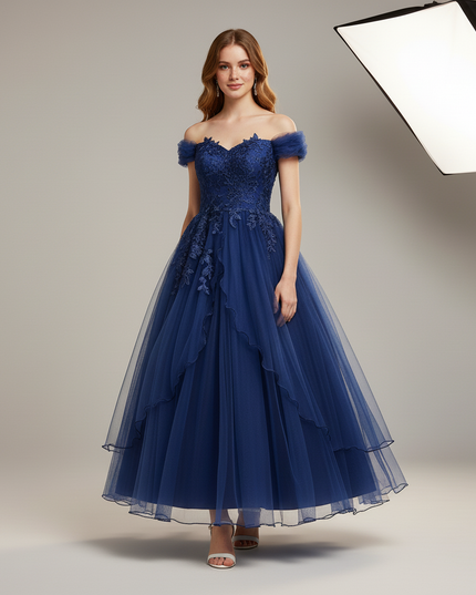 Jugendweihe Kleid Dunkelblau Prom Spitze Kinder - Ansicht 5