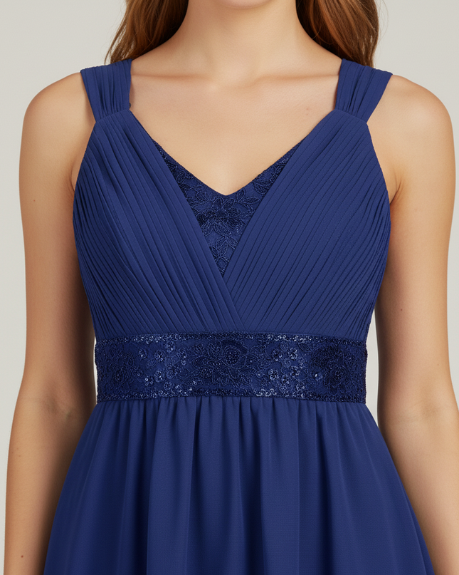 Jugendweihe Kleid Dunkelblau Spitze Lang Navy A-Linie - Ansicht 4