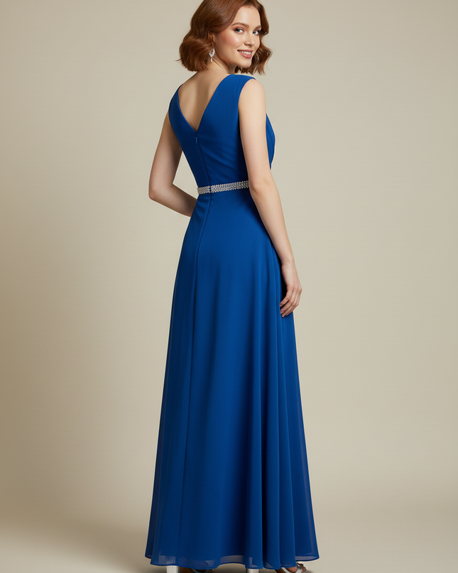 Jugendweihe Kleid Dunkelblau V-Ausschnitt Chiffon lang - Ansicht 2
