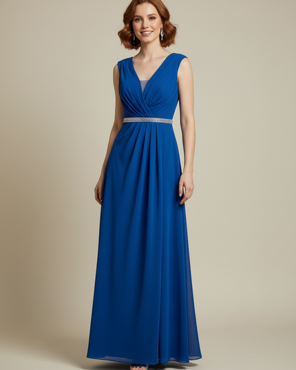 Jugendweihe Kleid Dunkelblau V-Ausschnitt Chiffon lang - Ansicht 5