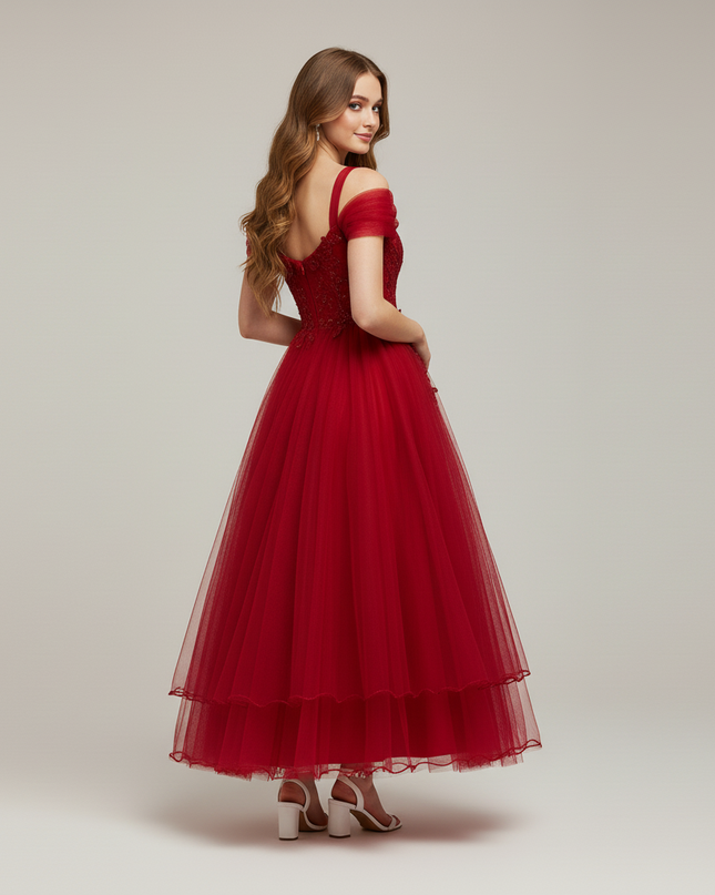Jugendweihe Kleid Dunkelrot Spitze Kinder | Lang - Ansicht 2