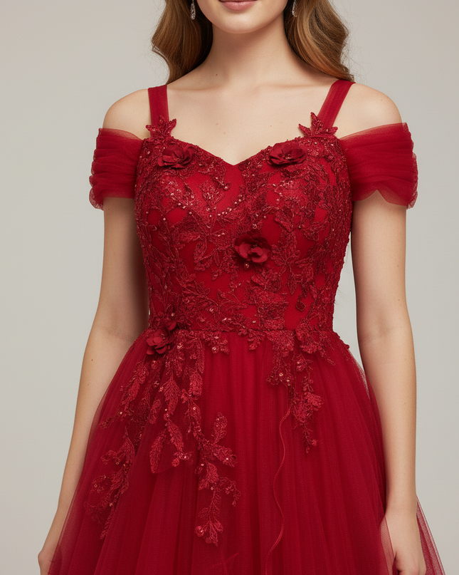Jugendweihe Kleid Dunkelrot Spitze Kinder | Lang - Ansicht 4
