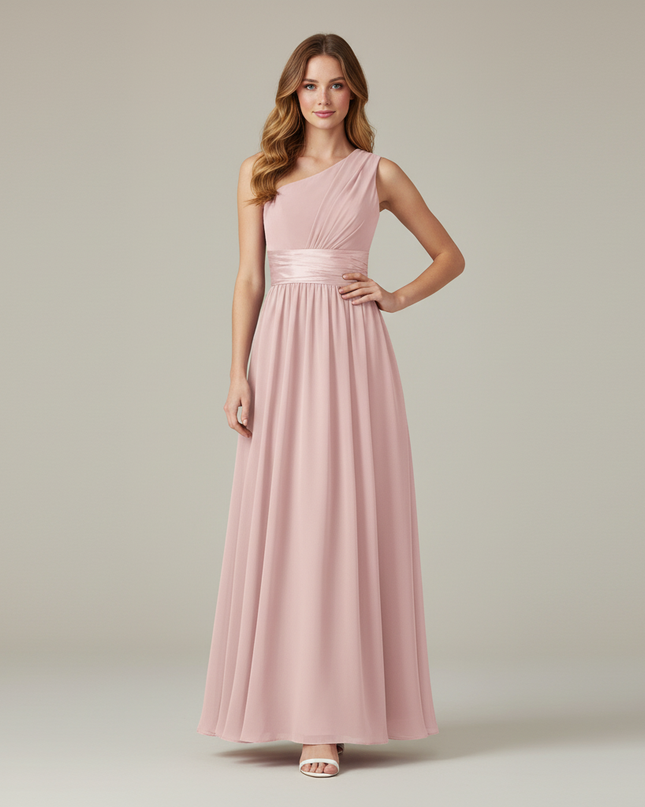 Jugendweihe Kleid Dusty Pink Einschultrig Chiffon - Ansicht 1