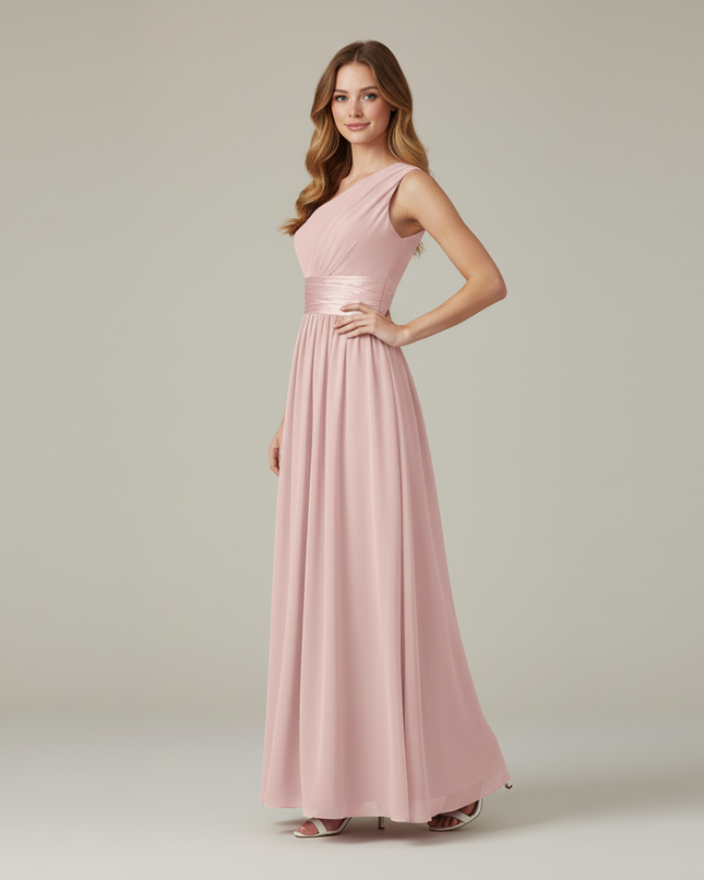 Jugendweihe Kleid Dusty Pink Einschultrig Chiffon - Ansicht 3
