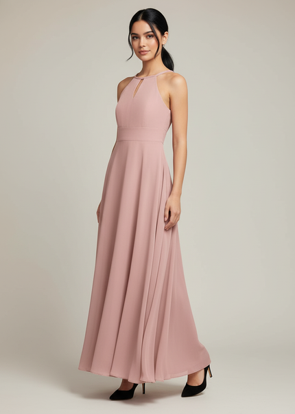 Jugendweihe Kleid Dusty Rose Halter Chiffon Kinder - Ansicht 1