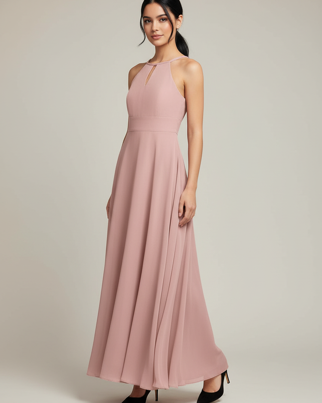 Jugendweihe Kleid Dusty Rose Halter Chiffon Kinder - Ansicht 1
