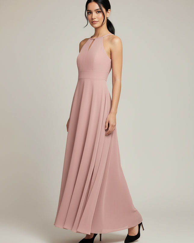 Jugendweihe Kleid Dusty Rose Halter Chiffon Kinder - Ansicht 3