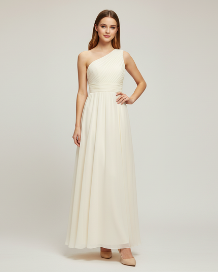 Jugendweihe Kleid Einschulter Ivory Chiffon Glitzer - Ansicht 1