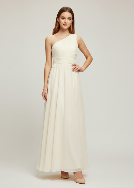 Jugendweihe Kleid Einschulter Ivory Chiffon Glitzer - Ansicht 1