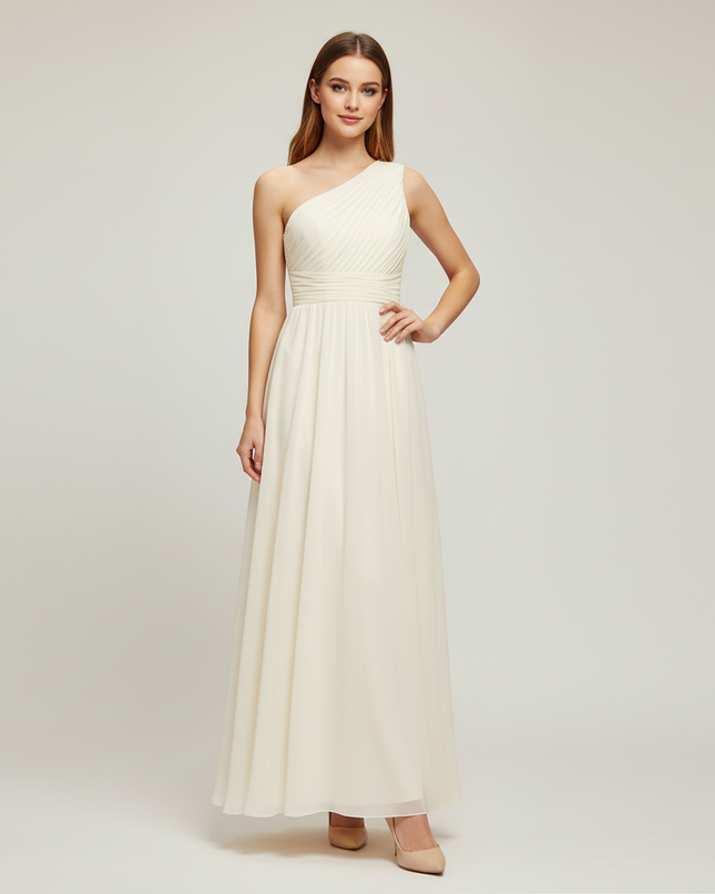 Jugendweihe Kleid Einschulter Ivory Chiffon Glitzer - Ansicht 1