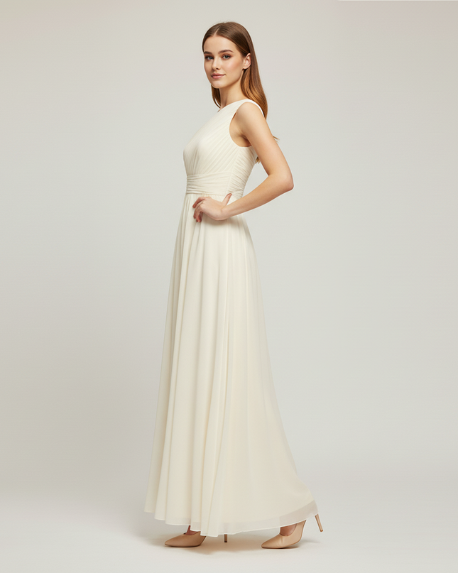 Jugendweihe Kleid Einschulter Ivory Chiffon Glitzer - Ansicht 3
