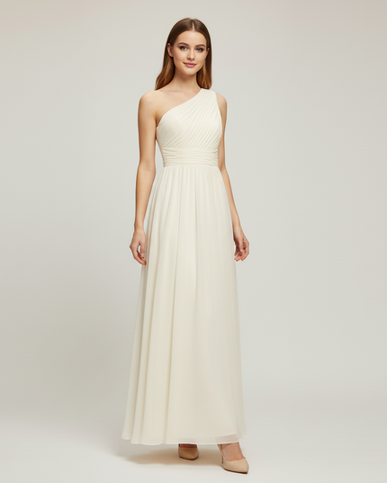 Jugendweihe Kleid Einschulter Ivory Chiffon Glitzer - Ansicht 5