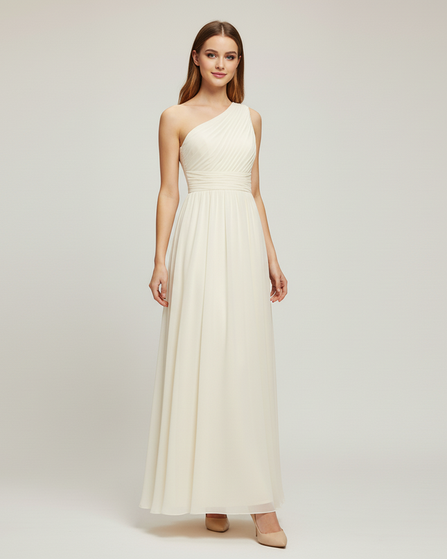 Jugendweihe Kleid Einschulter Ivory Chiffon Glitzer - Ansicht 5