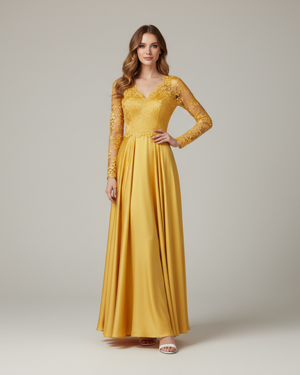 Jugendweihe kleid gelb kurz applikationen teenager Festkleid - Ansicht 1