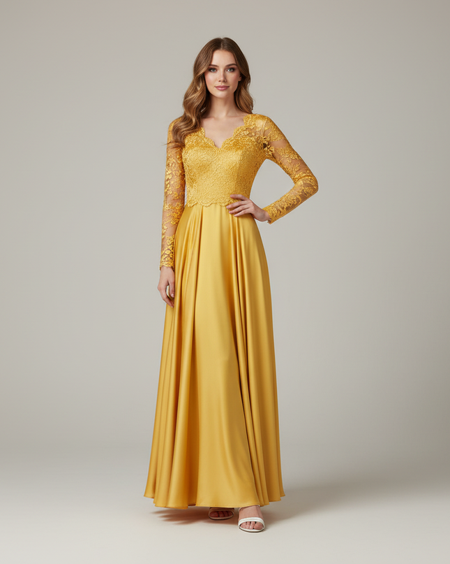 Jugendweihe kleid gelb kurz applikationen teenager Festkleid - Ansicht 1