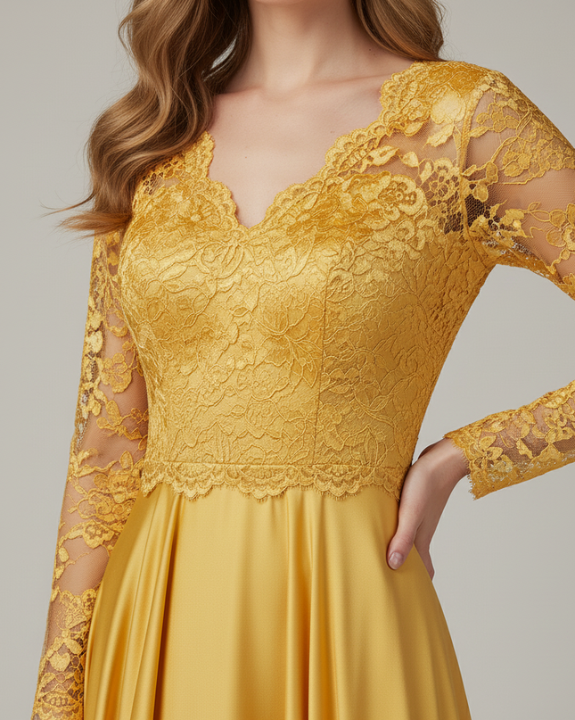 Jugendweihe kleid gelb kurz applikationen teenager Festkleid - Ansicht 4