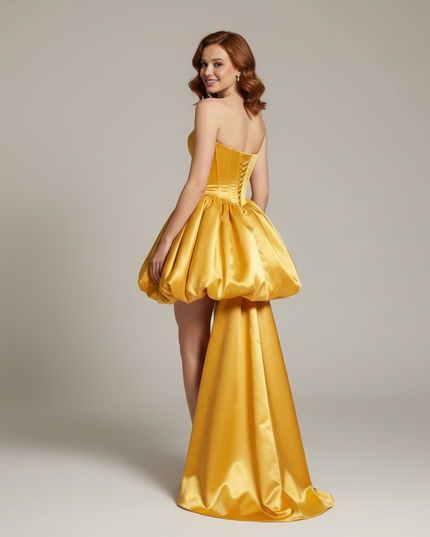 Gelbes Satin-Festkleid Jugendweihe - Ansicht 2