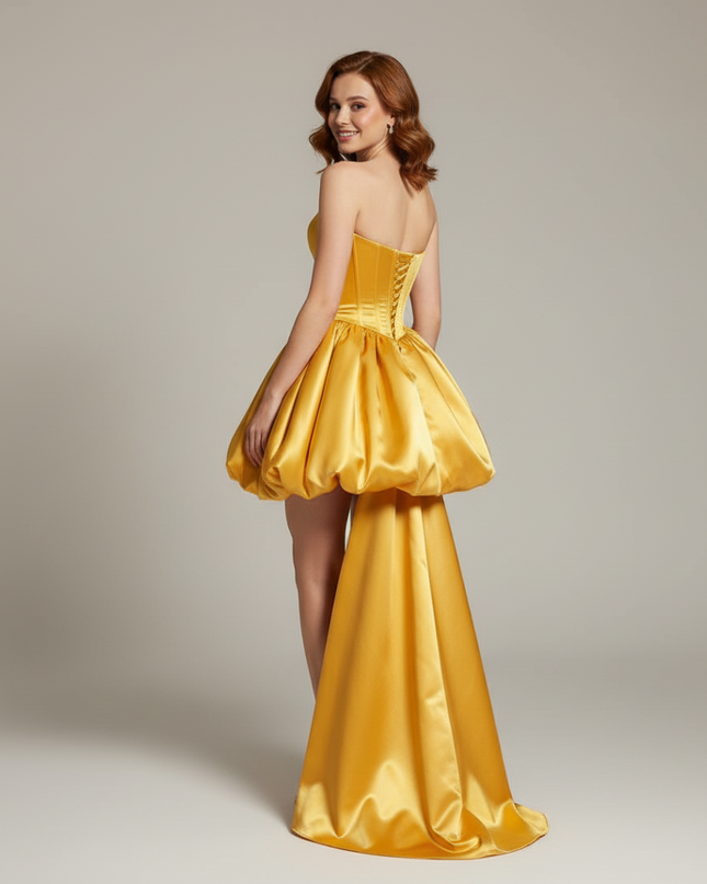 Gelbes Satin-Festkleid Jugendweihe - Ansicht 2