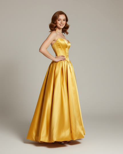 Gelbes Satin-Festkleid Jugendweihe - Ansicht 3